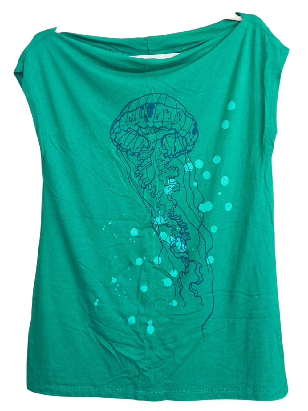 Smoking Lily Emerald Green Bamboo Boatneck Cap Sleeve Jellyfish Tee XL
